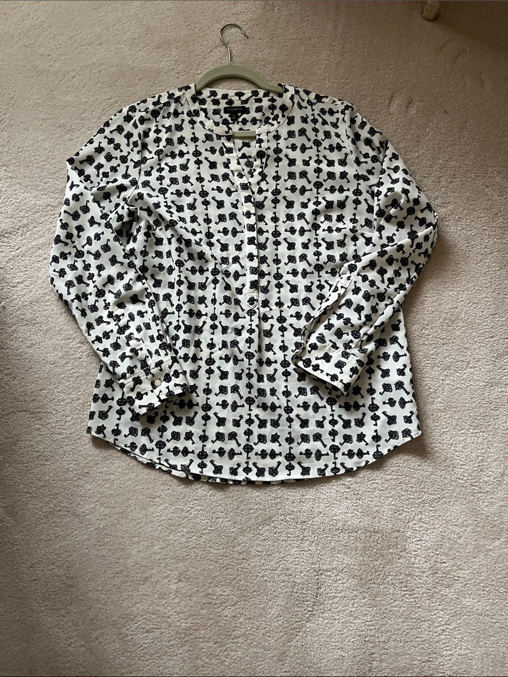 Talbots Black & White Key Printed Shirt